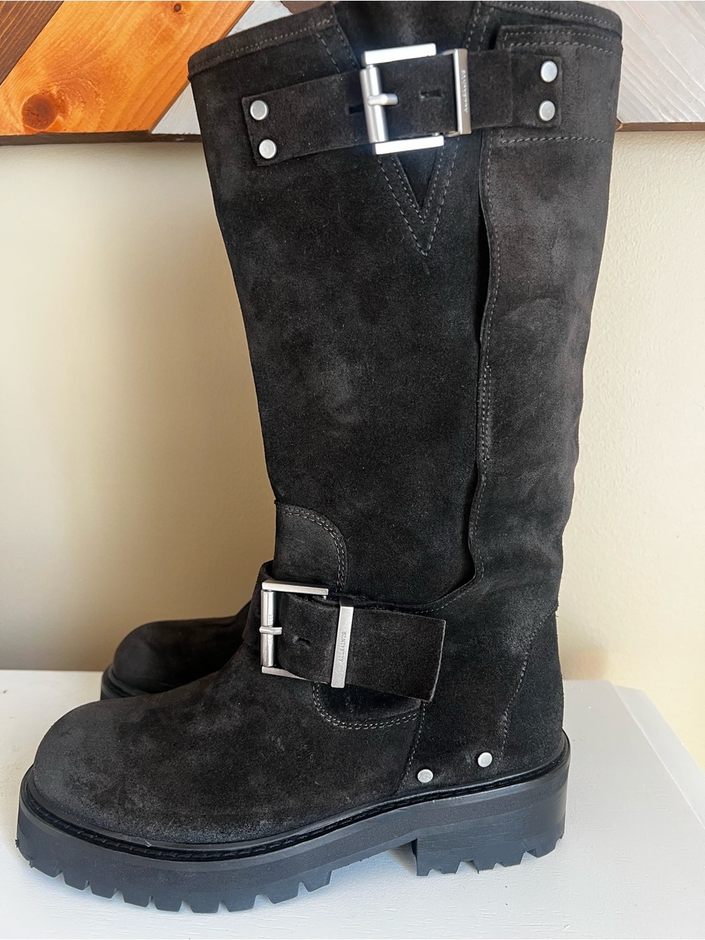 All Saints Tay Biker Suede Boots. Size 8 NWOT - Picture 4 of 10
